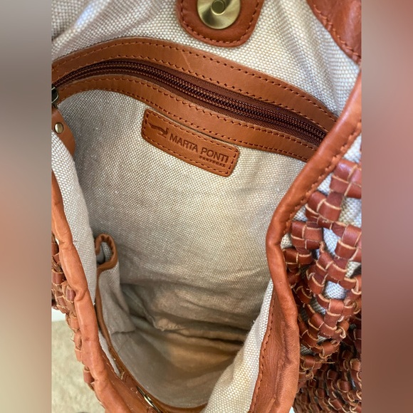 Marta Ponti Brown leather and canvas Woven Women's Bag NWT - Picture 4 of 5
